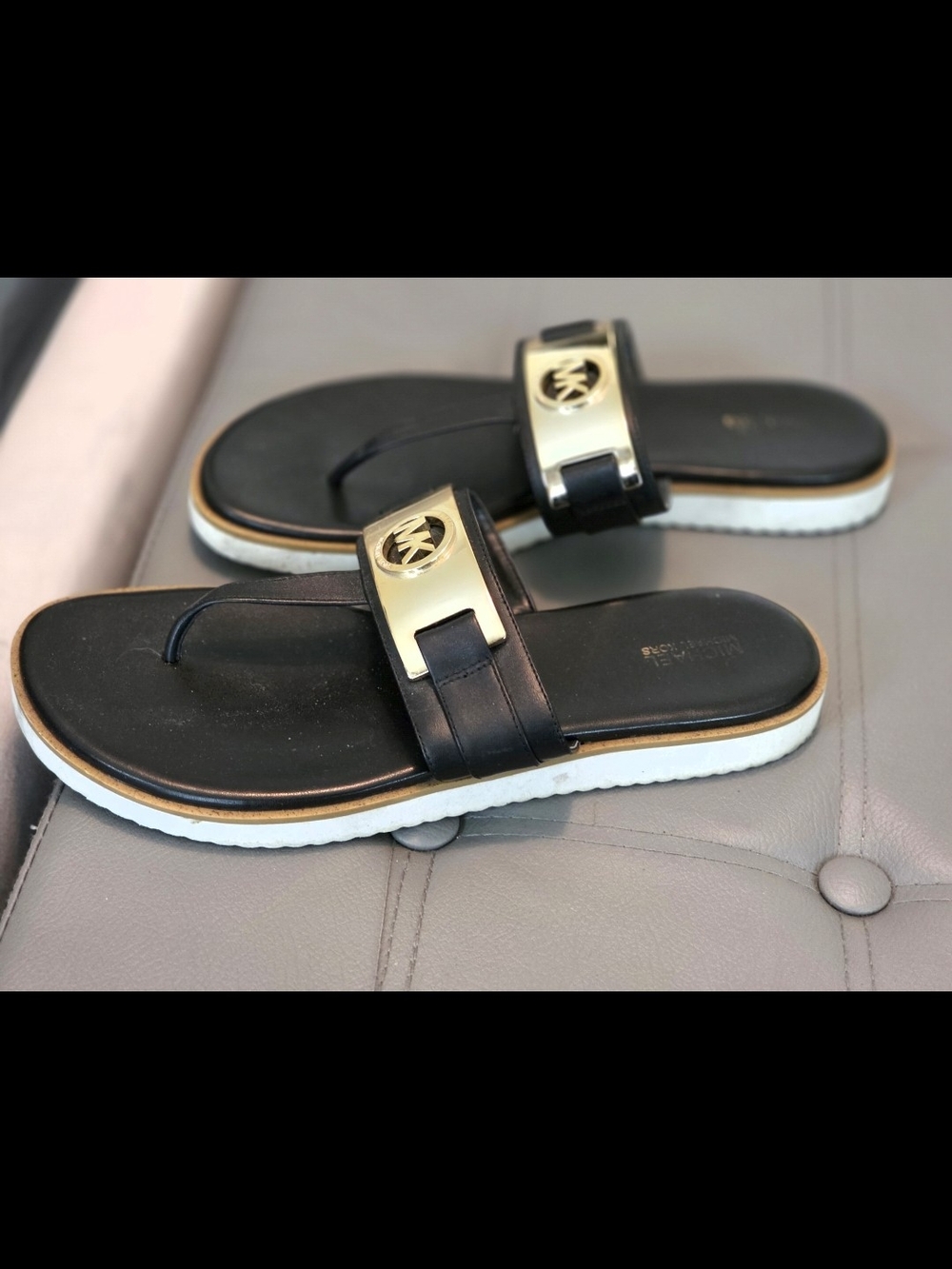Michael Kors Black & Gold Logo Slide Sandals